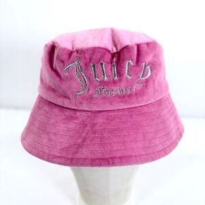 Juicy Couture Bucket Hat Pink Velour Juicy Forever Silver Embroidery Hat